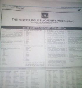 Nigerian Police Academy List of 2016 Shortlisted Candidates For Interview Released